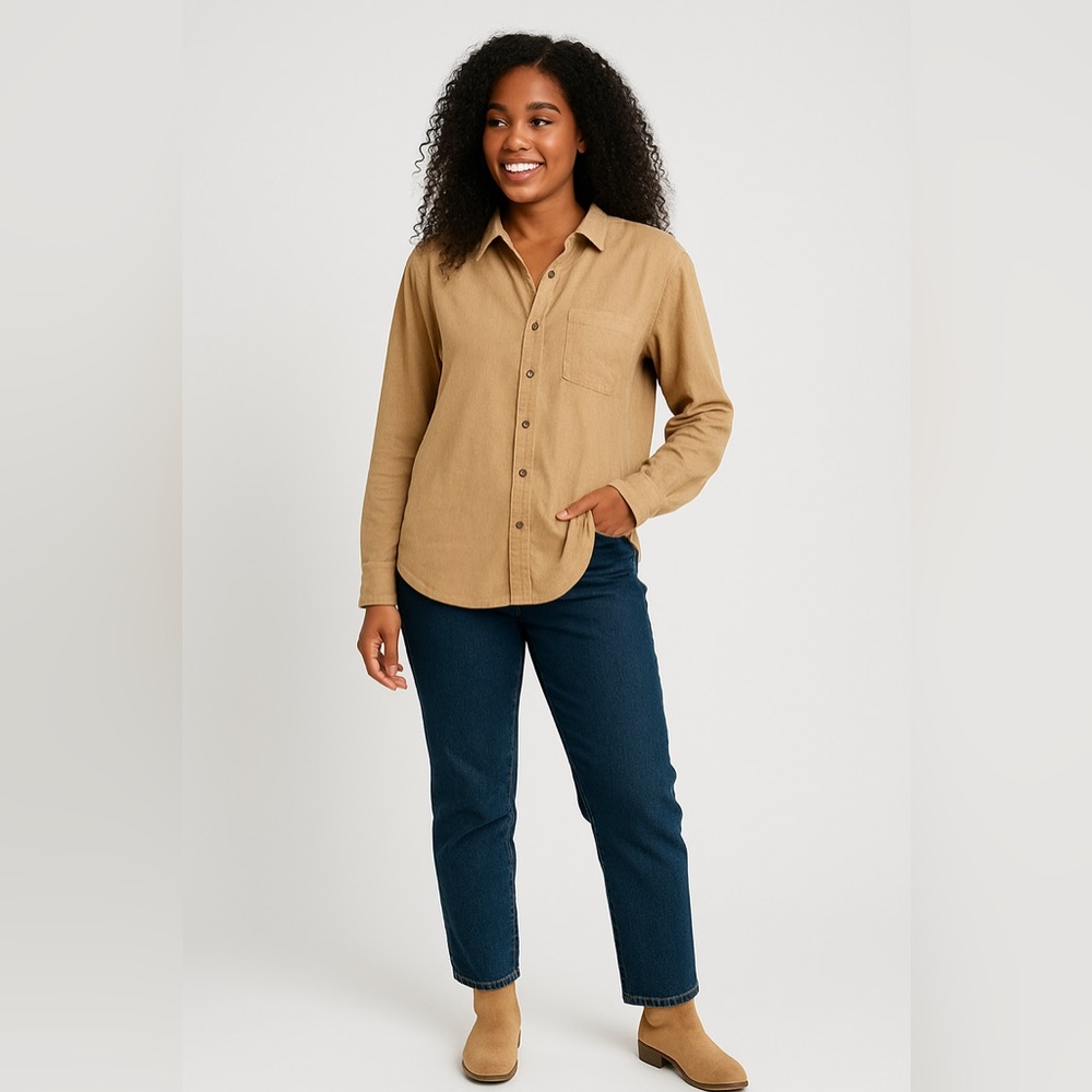 GAP Camel Heather Flannel Women’s Button-Up Shirt 100% Cotton – Size M